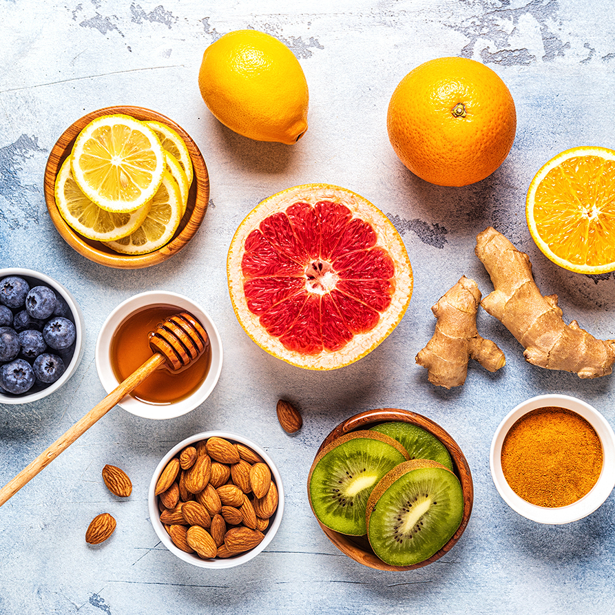 Auswahl an Vitamin-C-Lebensmittel 